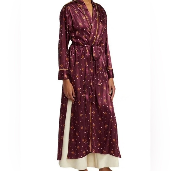 New FREE PEOPLE Women's Pajama Party Holiday Robe - Wine Combo Size Large - Picture 10 of 11